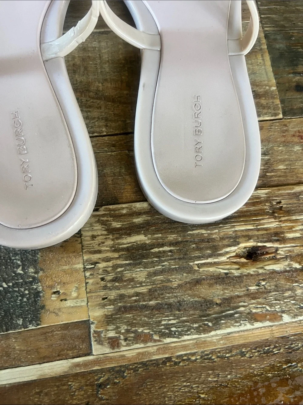 Tory Burch Pale Pink Thong Sandals with Gold Logo